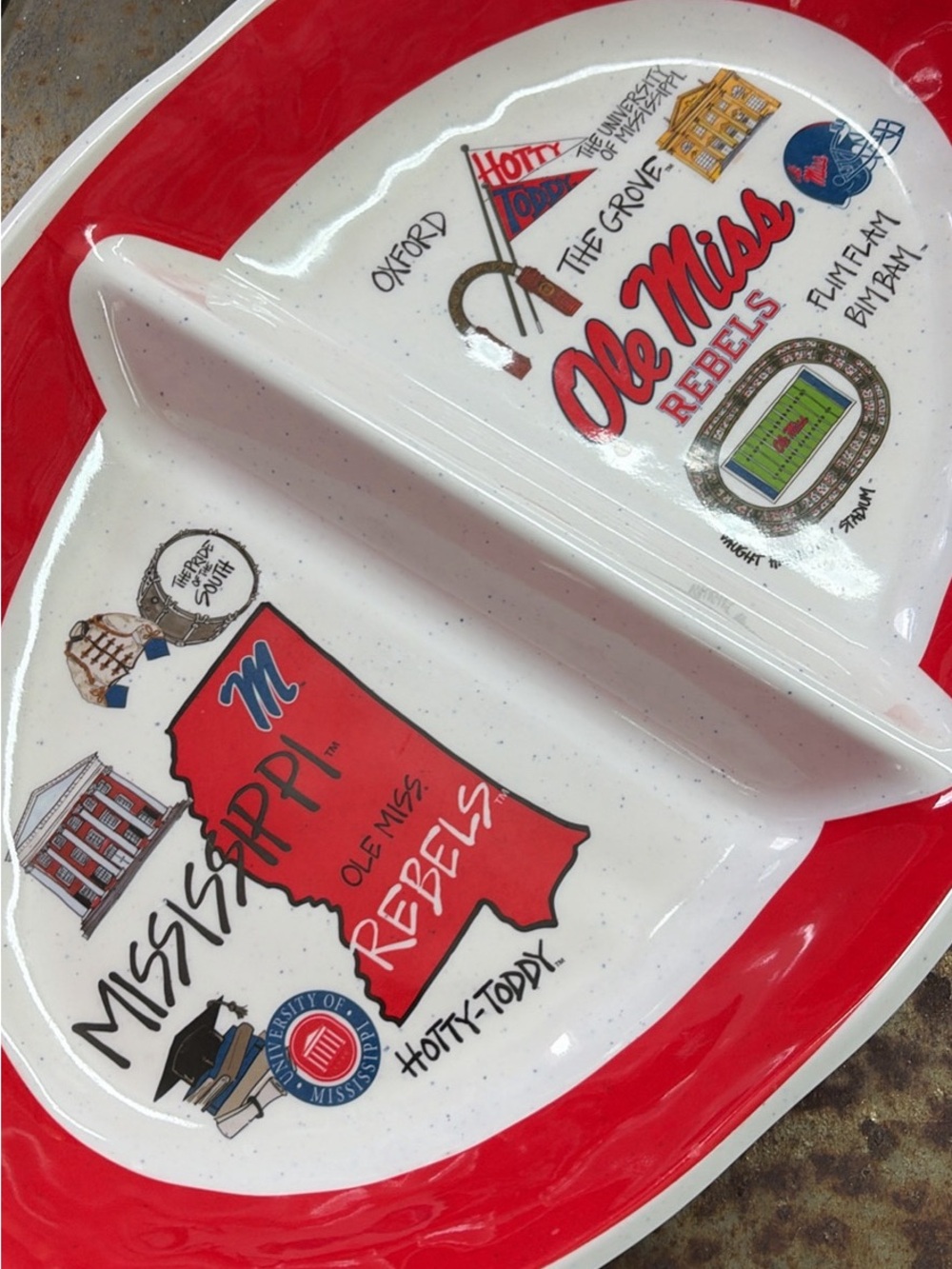 Magnolia Lane Ole Miss Rebels Two-Section Melamine Platter Hotty Toddy Tailgate